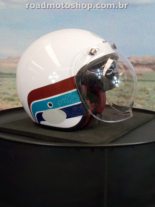 CAPACETE, LUCCA, MODELO GALAXY, BRANCO COM LISTRAS