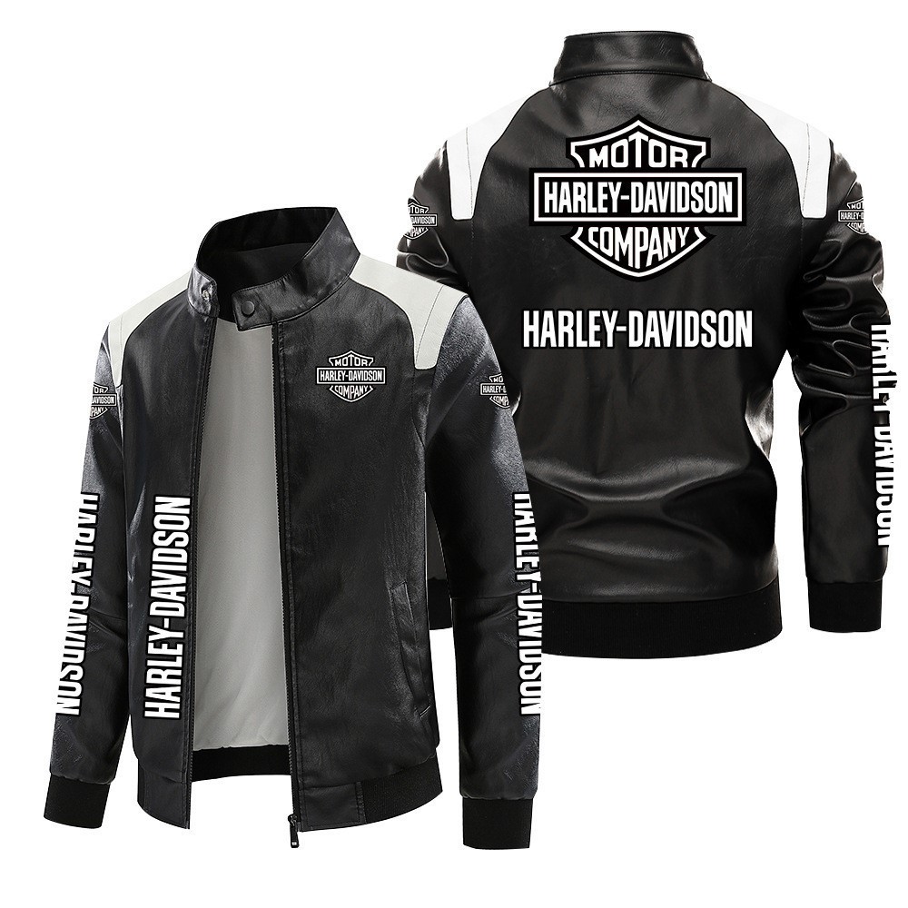 HARLEY DAVIDSON JAQUETA DE COURO PRETO E BRANCO