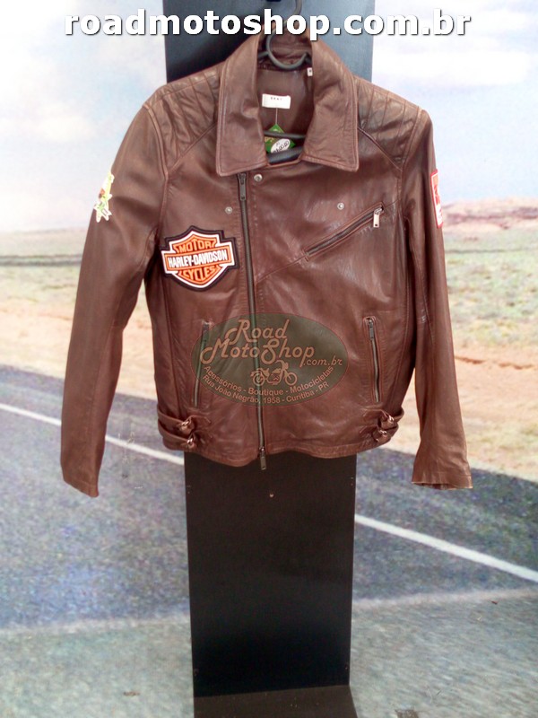 JAQUETA, COURO,HARLEY DAVIDSON MARROM, USADA