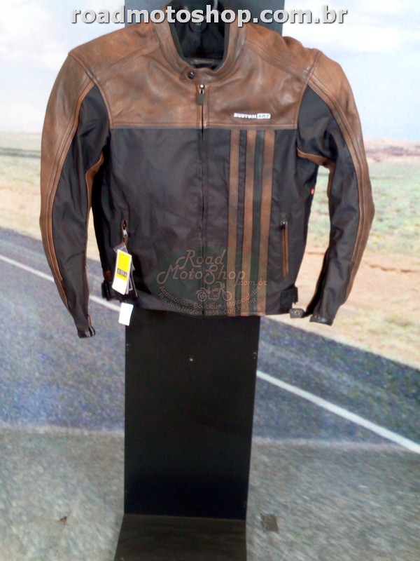 JAQUETA DE COURO, COM PROTEÇÃO, CUSTOM ART, MARROM, Nº 2XL