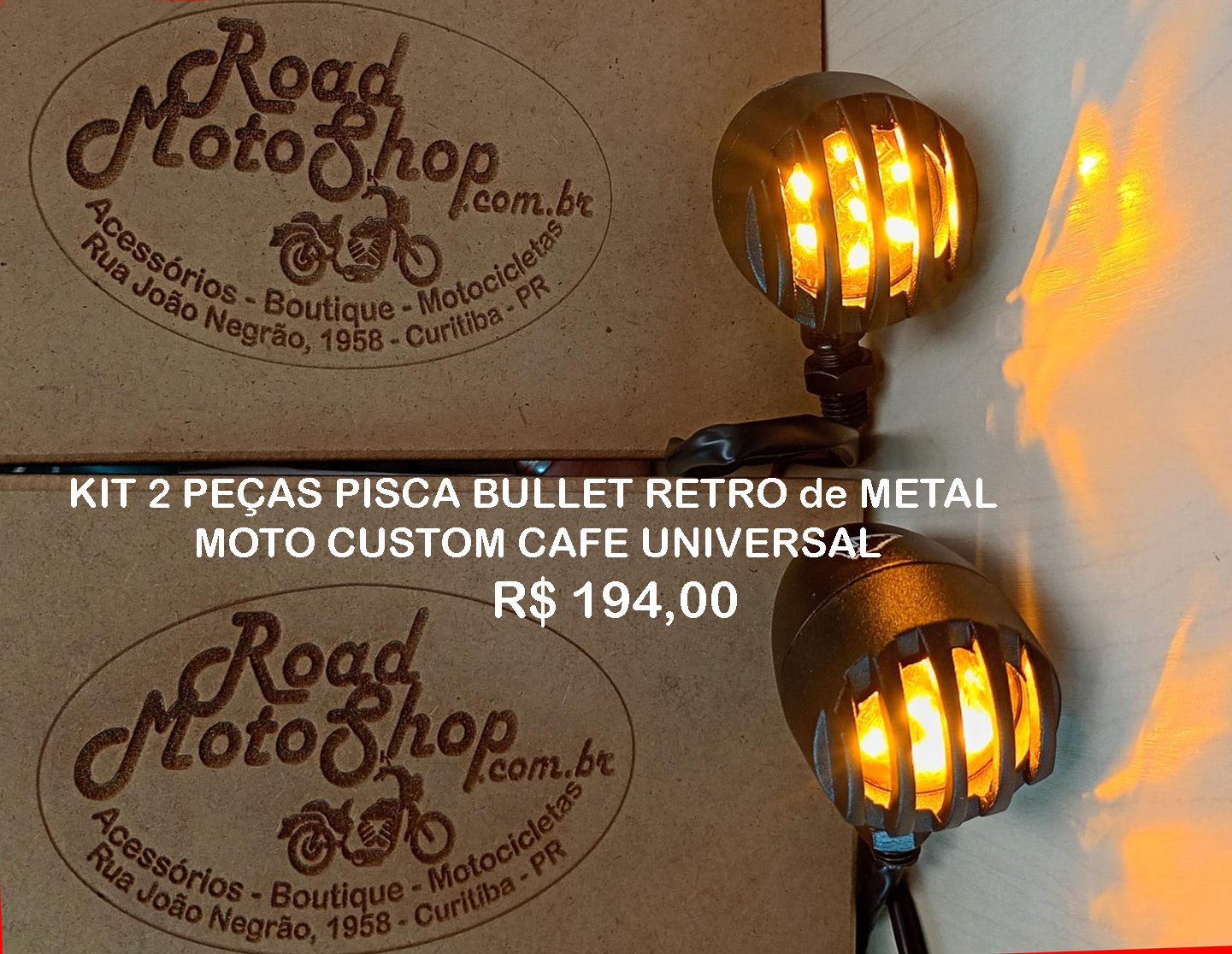 KIT 2 PEÇAS PISCA BULLET RETRO MOTO CUSTOM CAFE UNIVERSAL