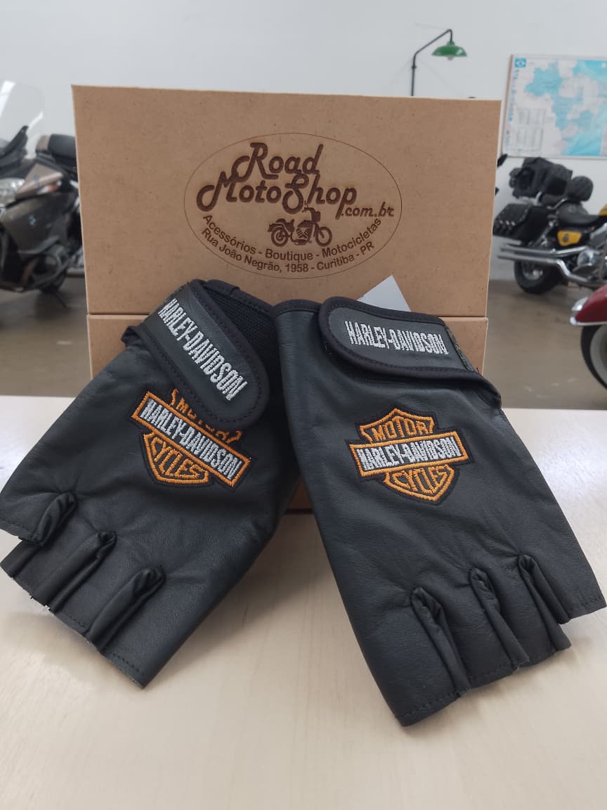 LUVA HARLEY DAVIDSON PRETA SEM DEDO COURO LEGITIMO