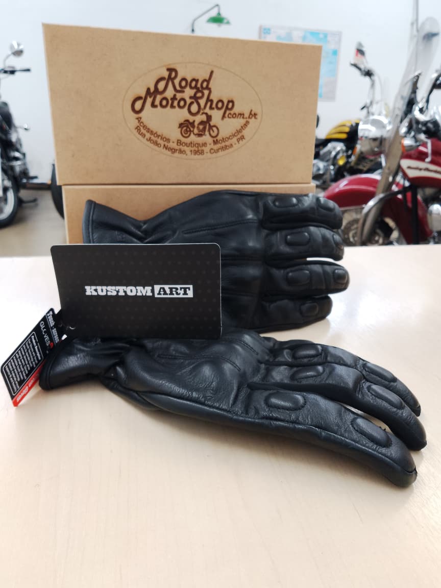 LUVA KUSTOM ART COURO LEGÍTIMO PRETA