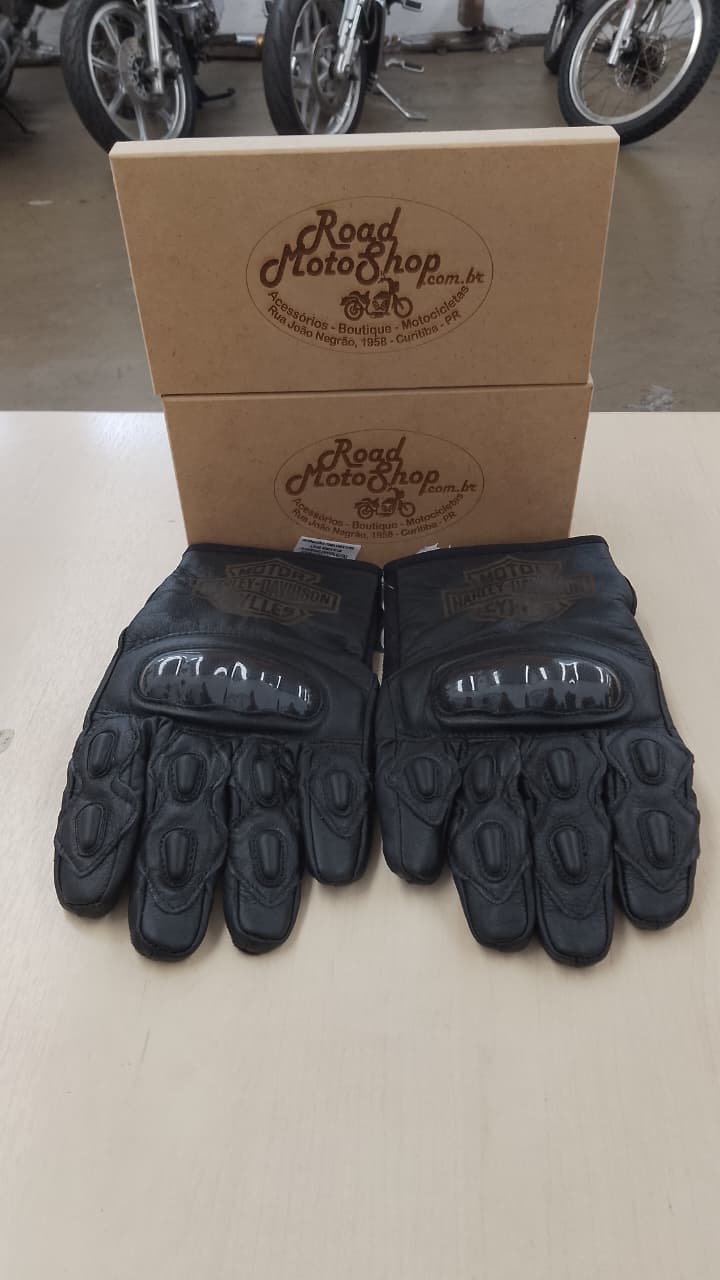 LUVA HARLEY DAVIDSON DE COURO COM PROTEÇÃO PRETA