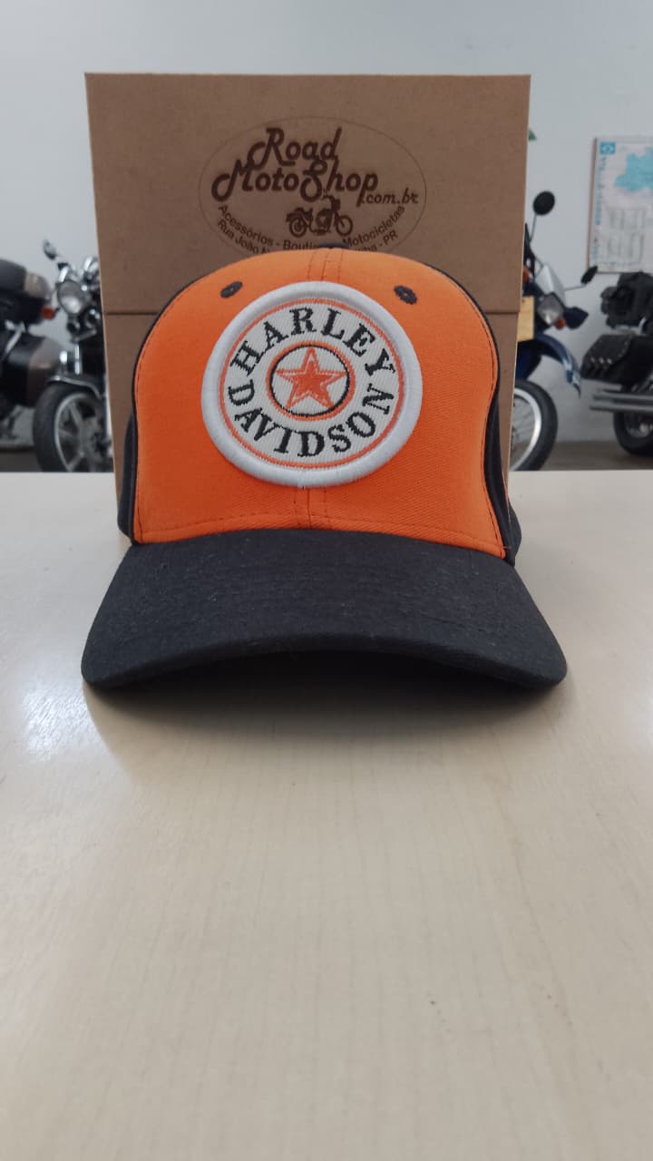 BONÉ HARLEY DAVIDSON LARANJA E PRETO