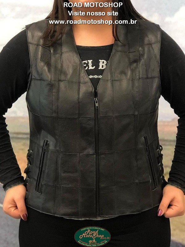 COLETE COURO FEMININO RETALHO
